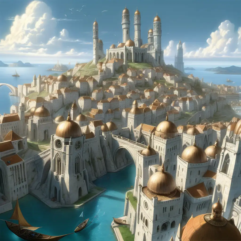 Majestic Cityscape Vast White Fortress and Towering Pillars