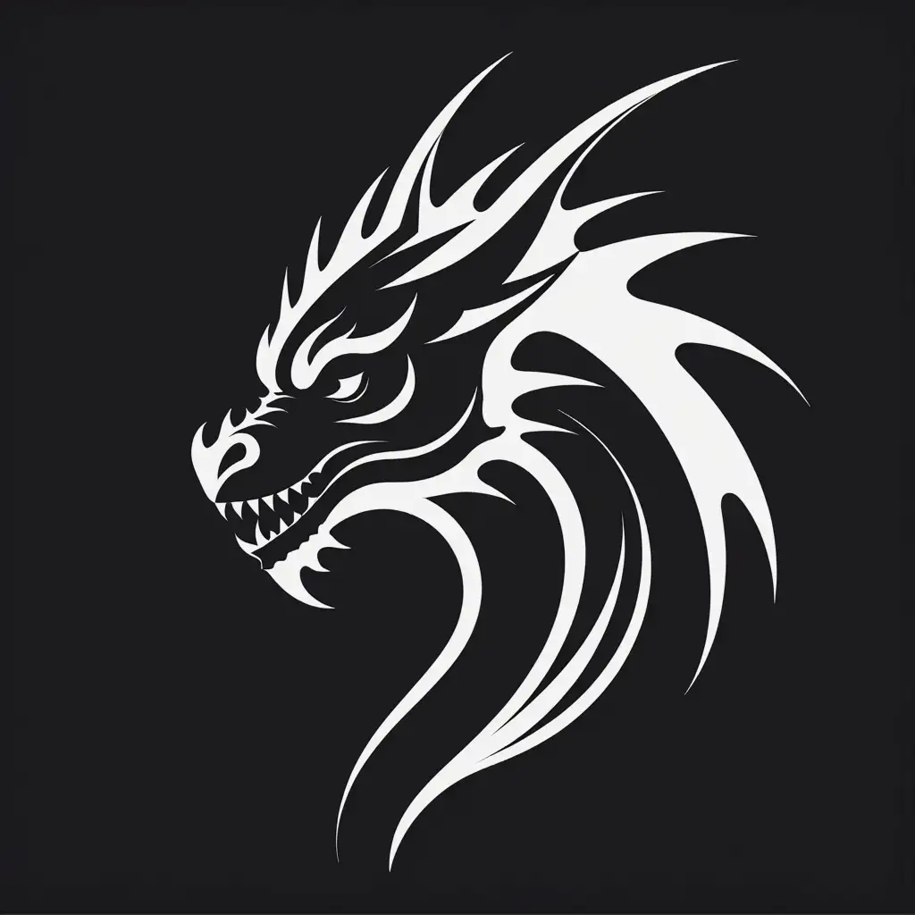 Dragon Head Silhouette Logo with Minimalist Vector Stencil Style