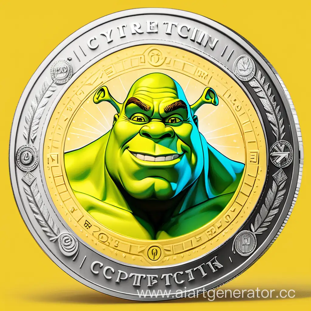 Virtually-Drawn-Crypto-Coin-on-a-Radiant-Yellow-Background-with-Subtle-Shrek-Presence