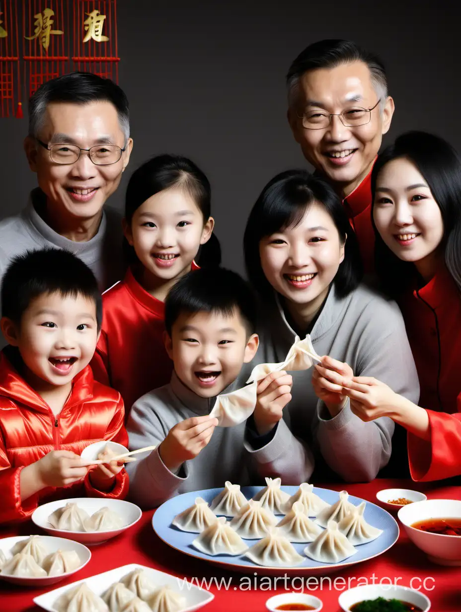 中国新年，全家人吃饺子
