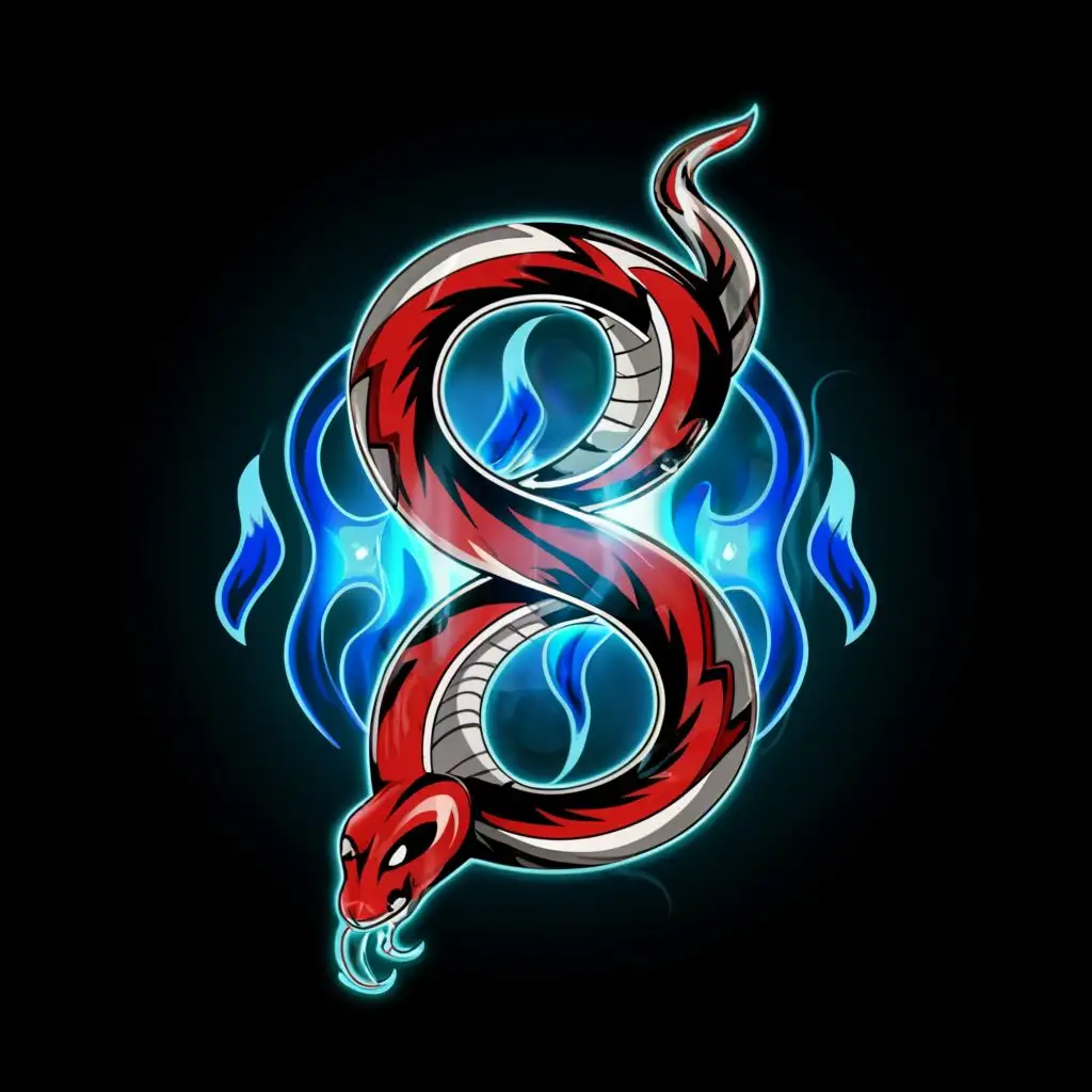 a logo design,with the text "S", main symbol:S shape (((snake))), 4k, high res, (((fire))), (((flames))) red, blue, realistic, burning, snake looking, snake head,,Moderate,be used in Internet industry,clear background