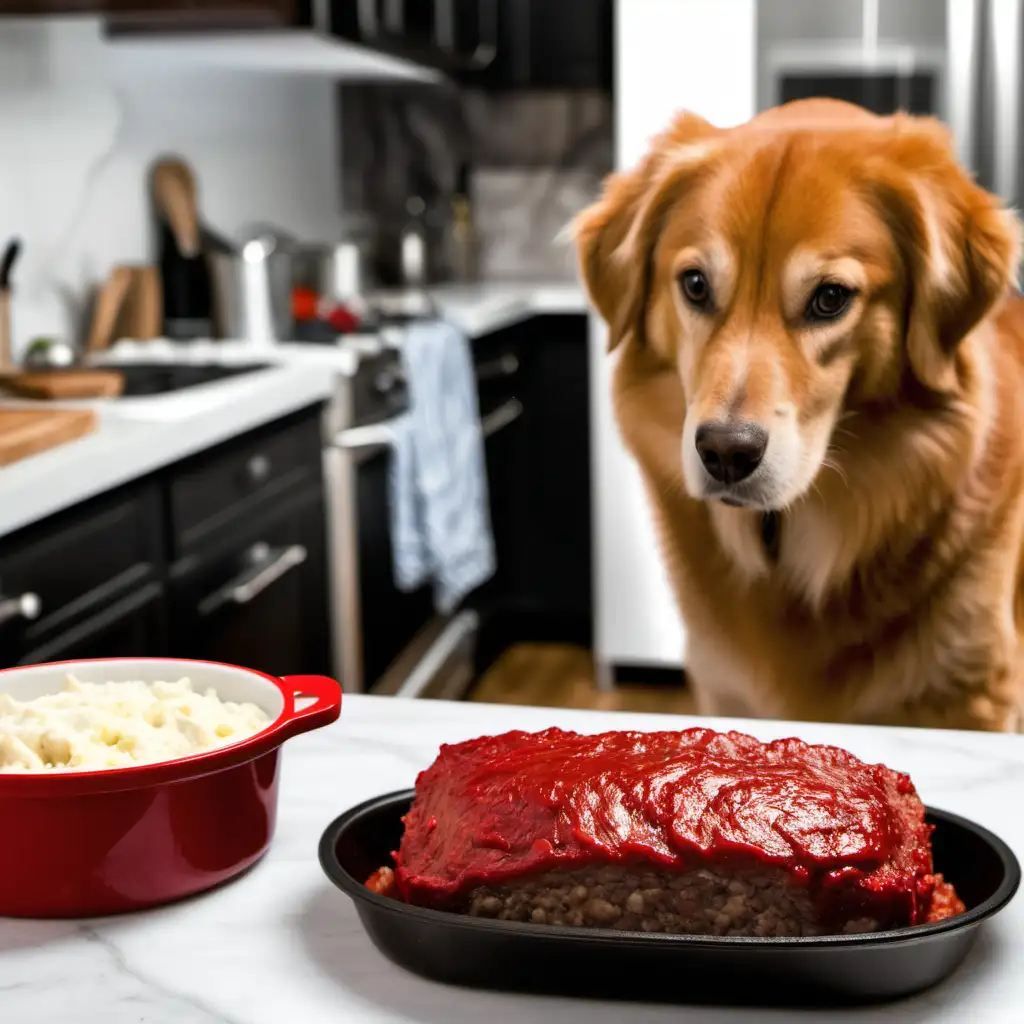 image of a dog watching mom making meatloaf