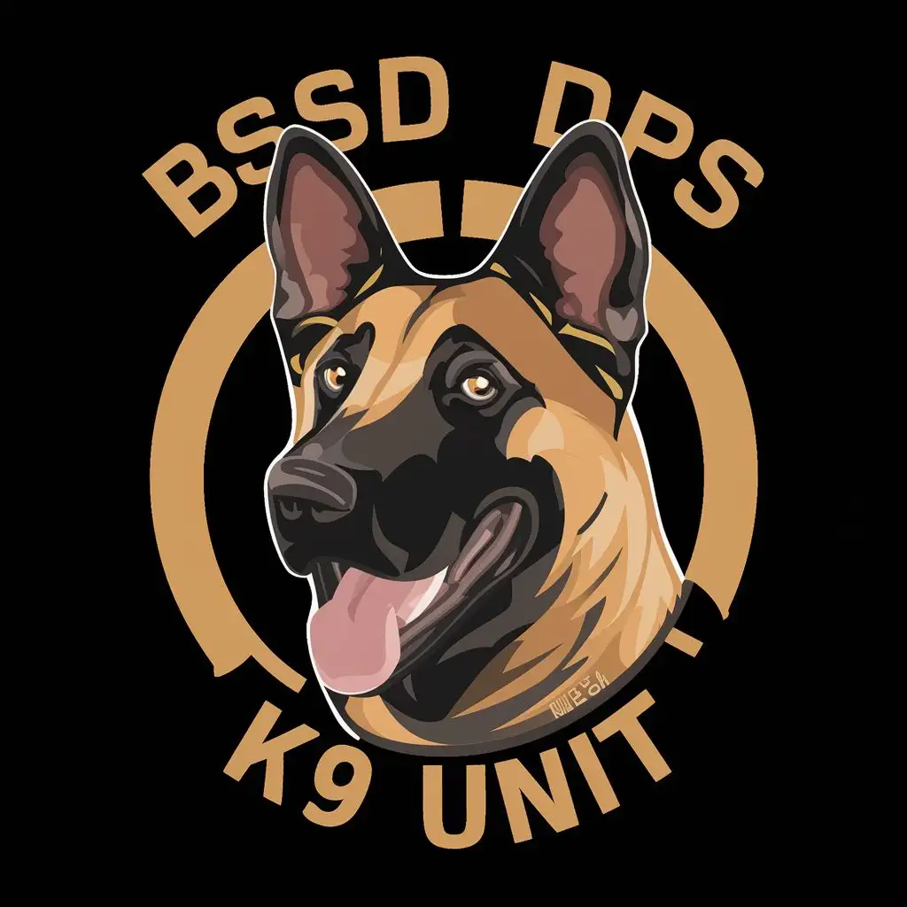 logo, German Shepherd Belgian Malinois, with the text "BSSD DPS K9 Unit", typography