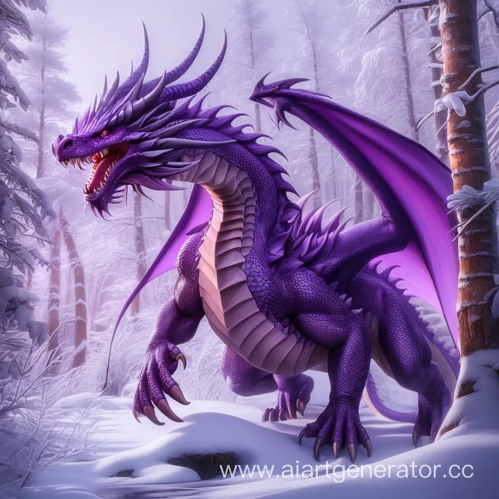 фиолетовый дракон в сибирской тайге во время охоты


