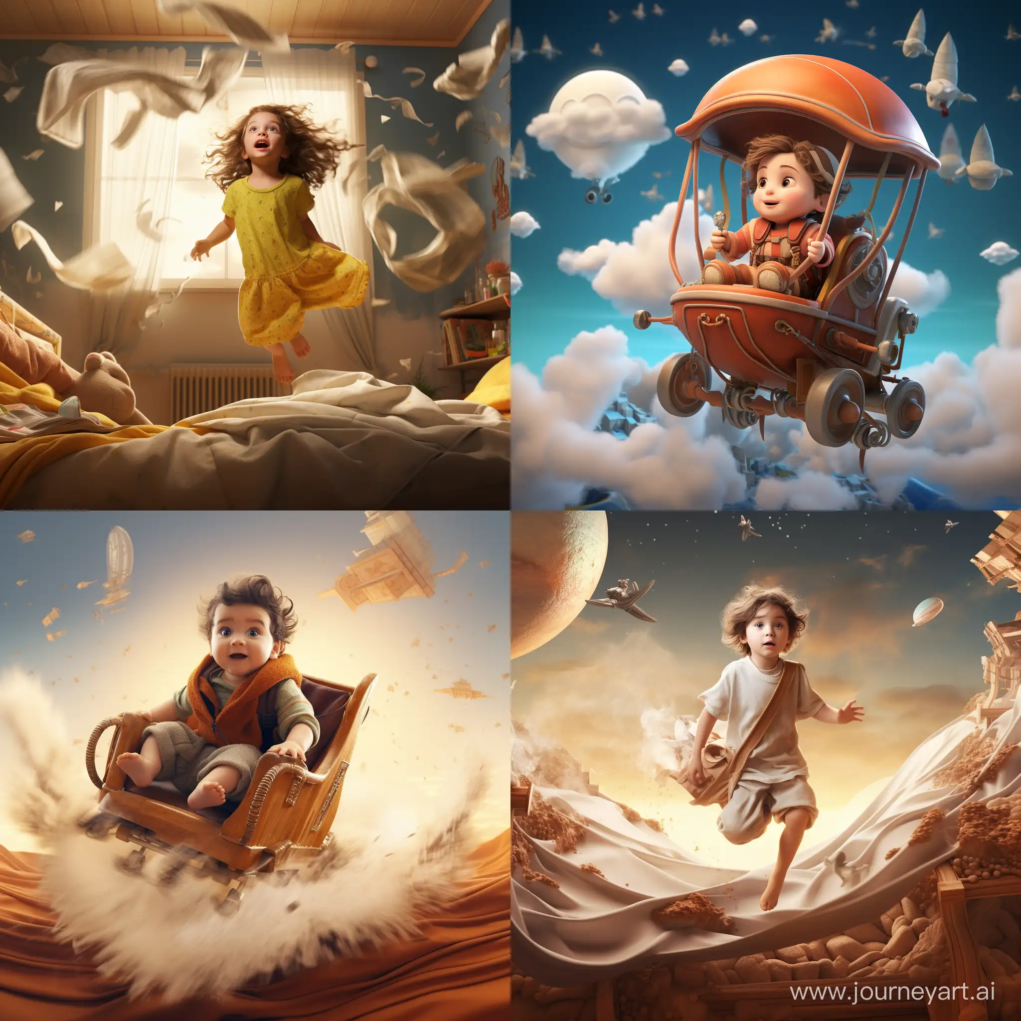 The baby is flying on a flying carpet :: 3d animation 