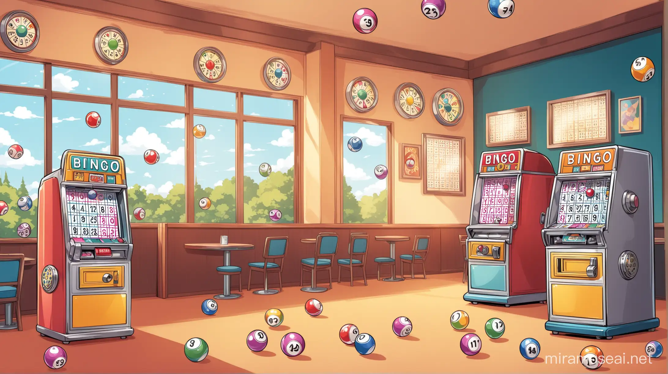 Minimalist Bingo Ball Flight with Machine and Cartoon Room Accessories