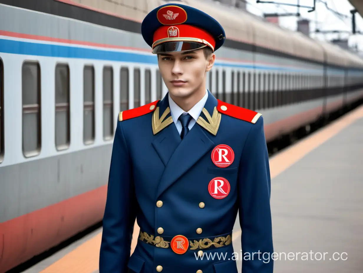 стройный красивый парень в форме российских железных дорог