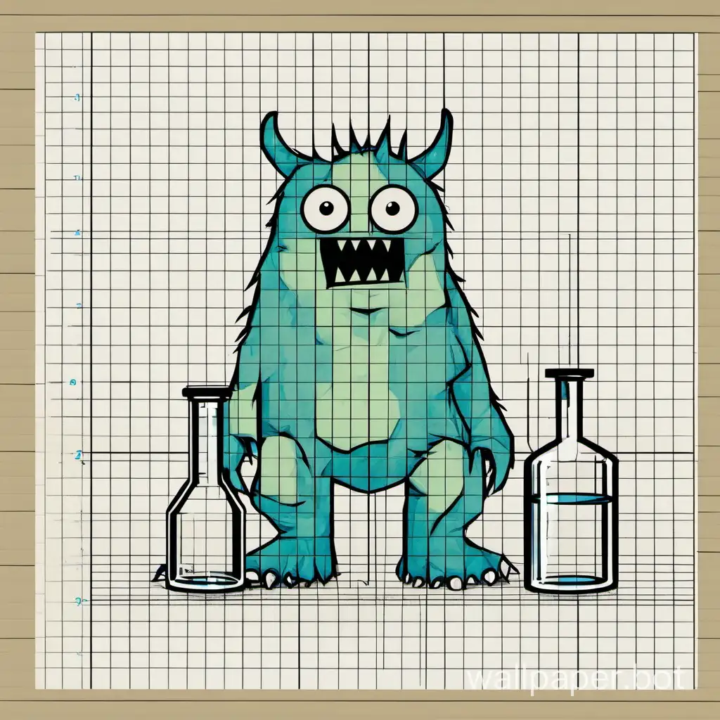 Scientific-Experiment-Monsters-Emerging-from-Graph-Paper-in-Laboratory-Glass