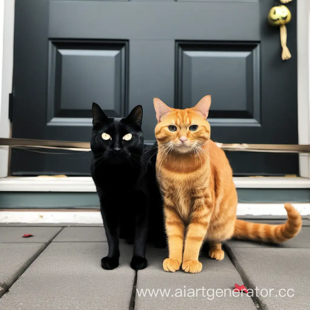 Черный кот и рыжий кот в хеллоуин 