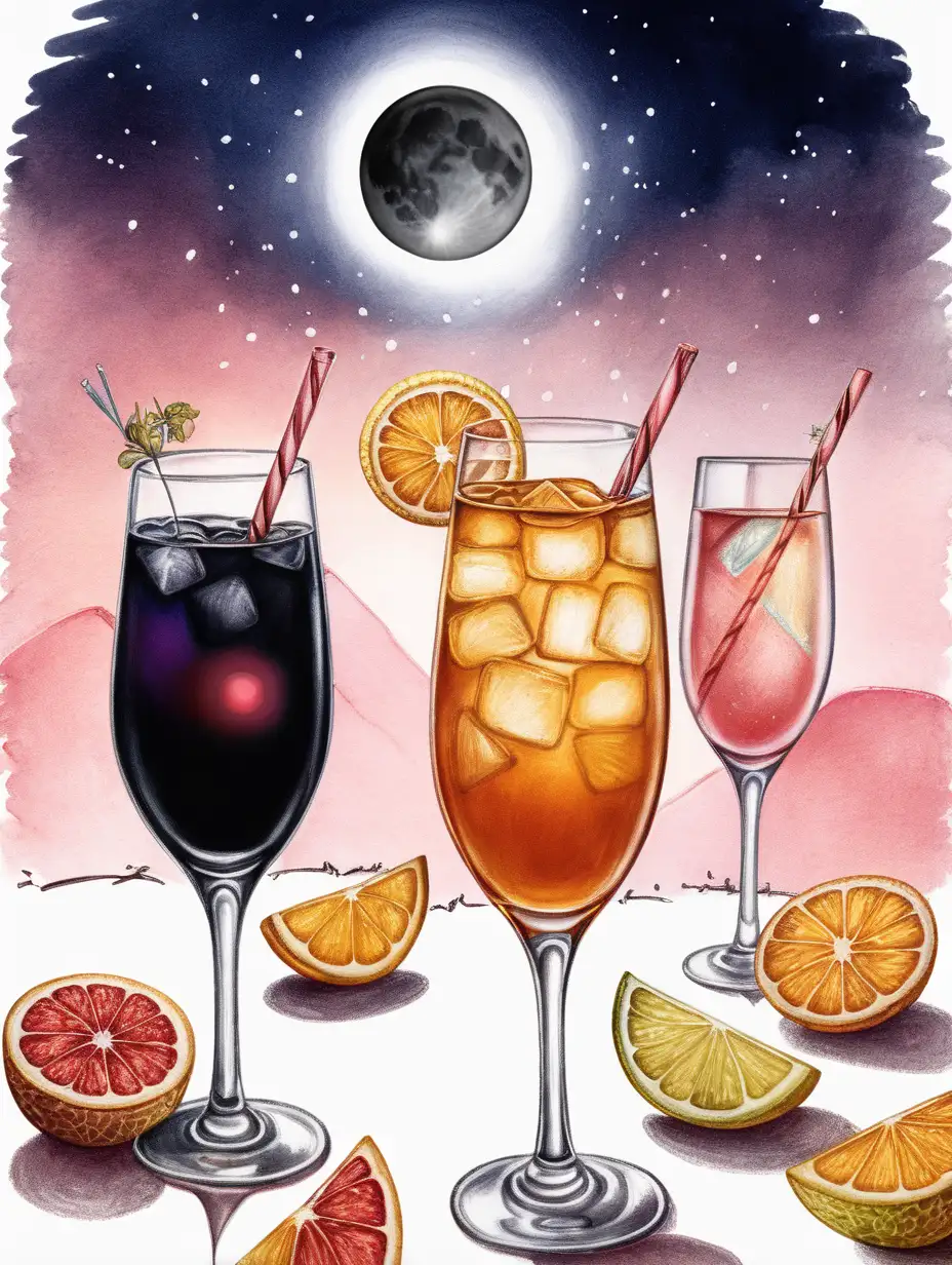 sketch Illustration of total eclipse soirée drinks for bachelorette