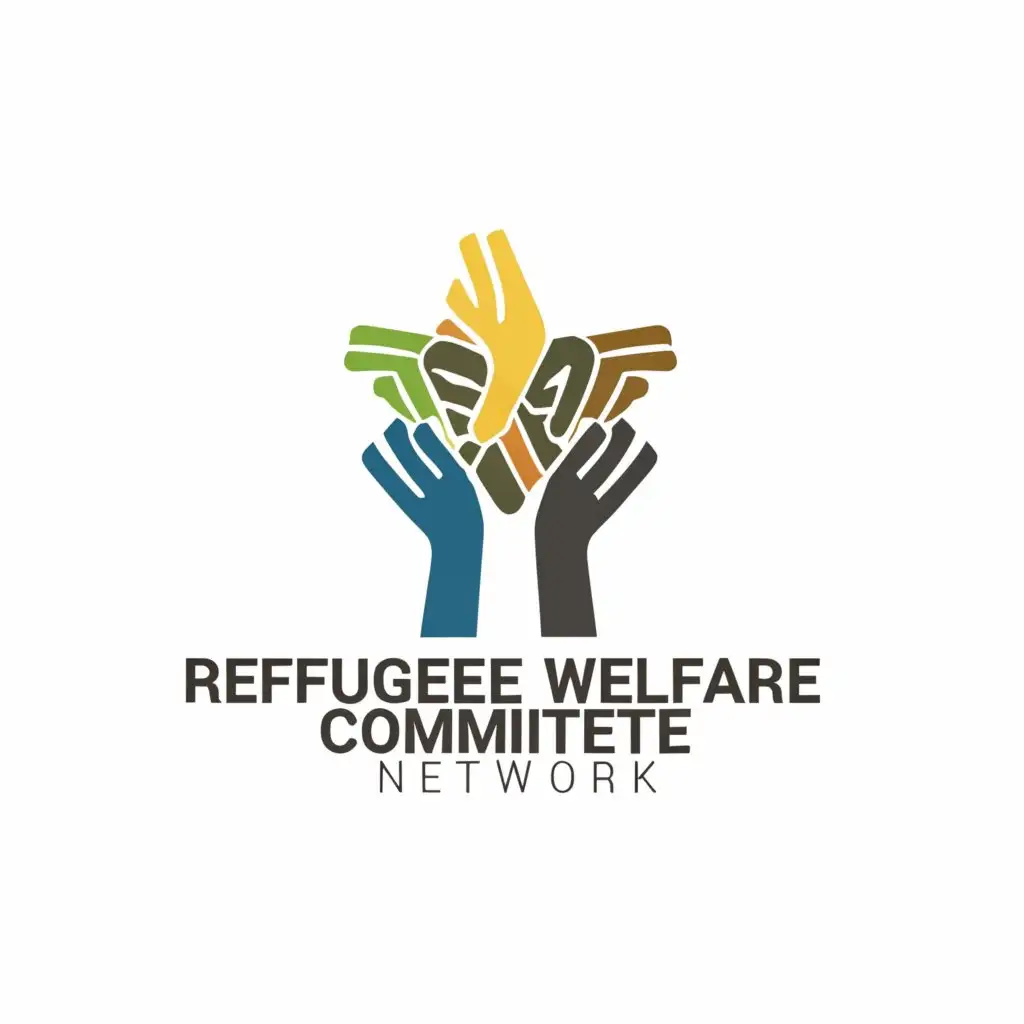 a logo design,with the text "Refugee Welfare Committee Network", main symbol:three hands,Minimalistic,be used in Nonprofit industry,clear background