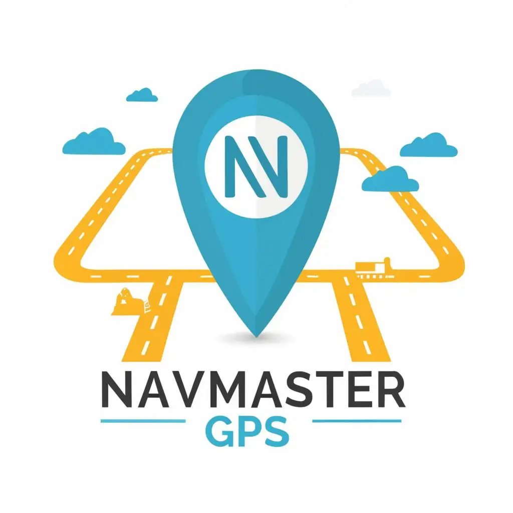 logo, sky blue map pointer, with the text "NavMasterGPS", typography, be used in Technology industry