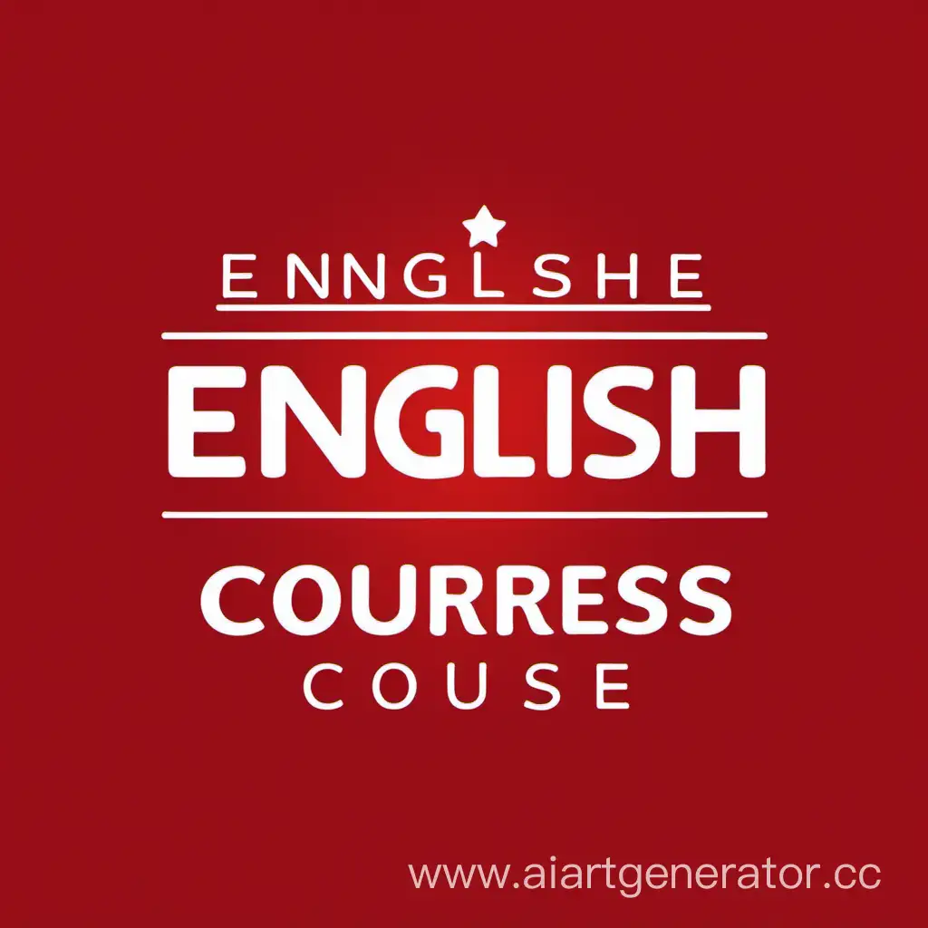 Логотип для курсов английского языка на красном фоне белыми буквами