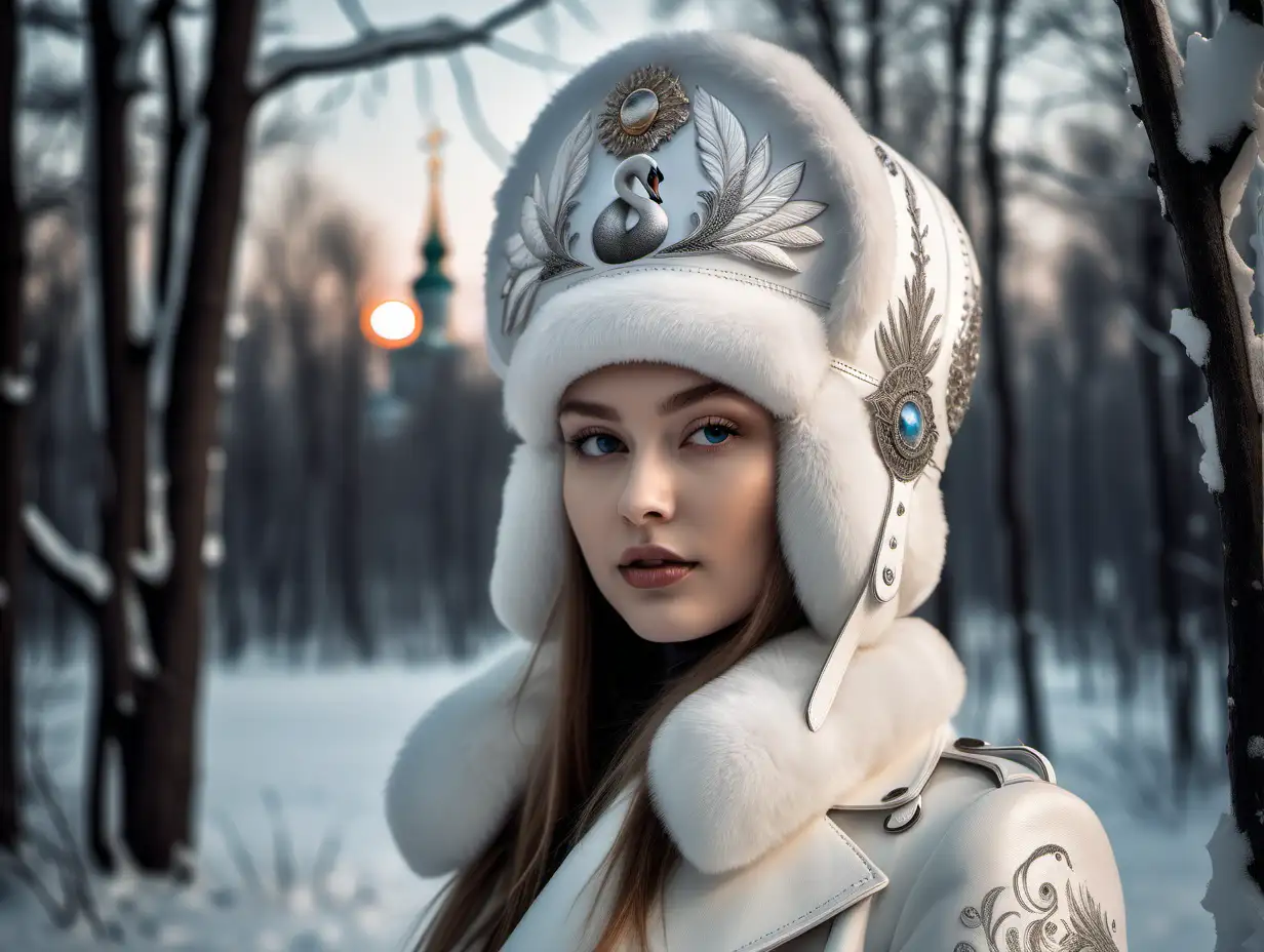 Russian Girl Wearing Towering Ushanka Hat in Moonlit Surrealism