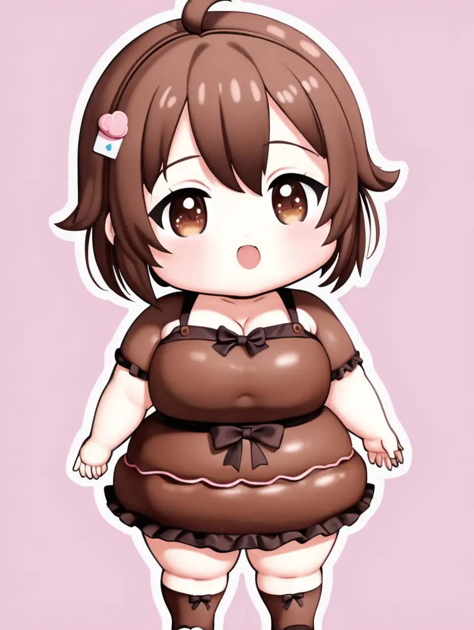 Chibi. Anime. Chubby girl, body made out of chocolate cake