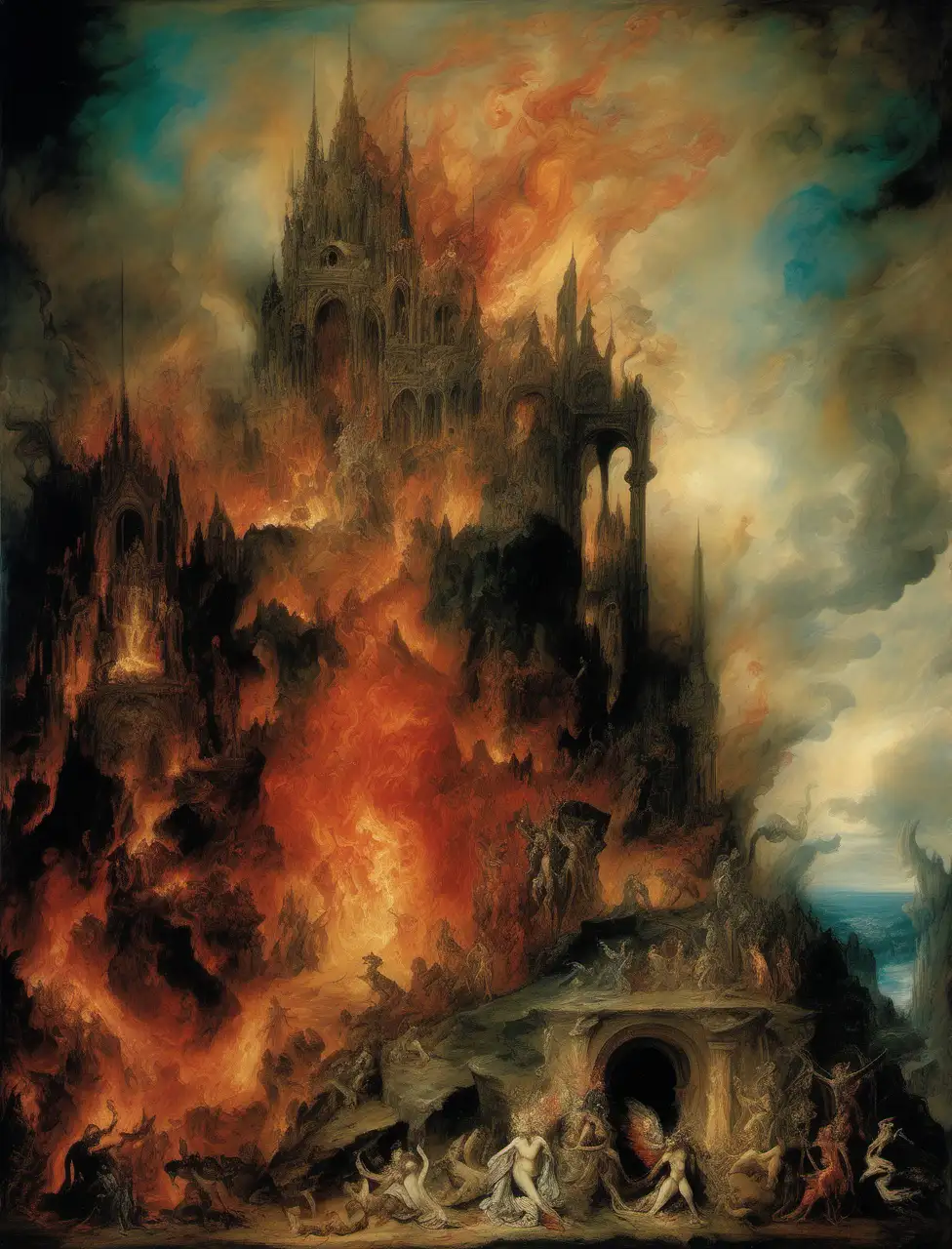 Satan Condemning Souls to Eternal Fire in Gustave MoreauInspired High Fantasy Hell