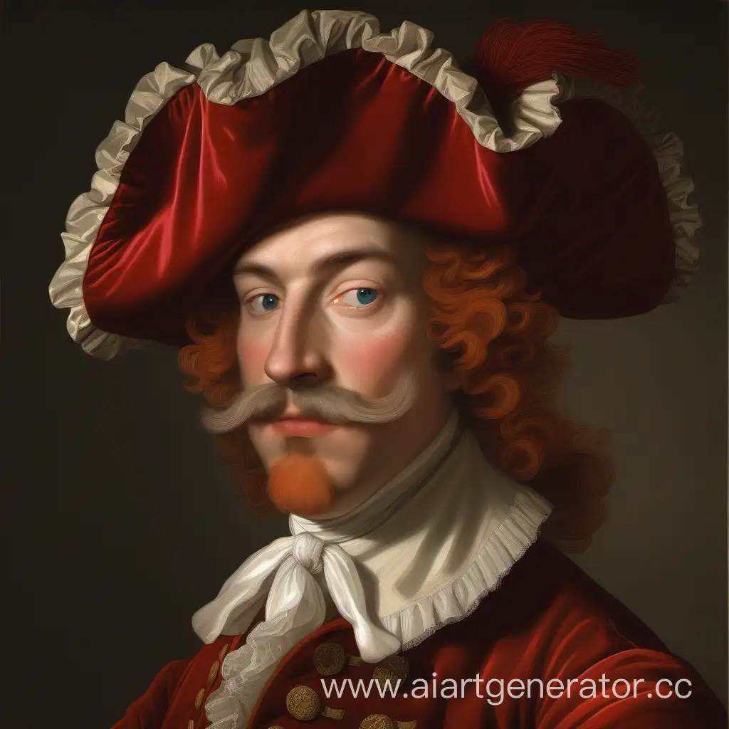 dutch nobleman 1700s short red hair, mustache and a beard and a bonnet