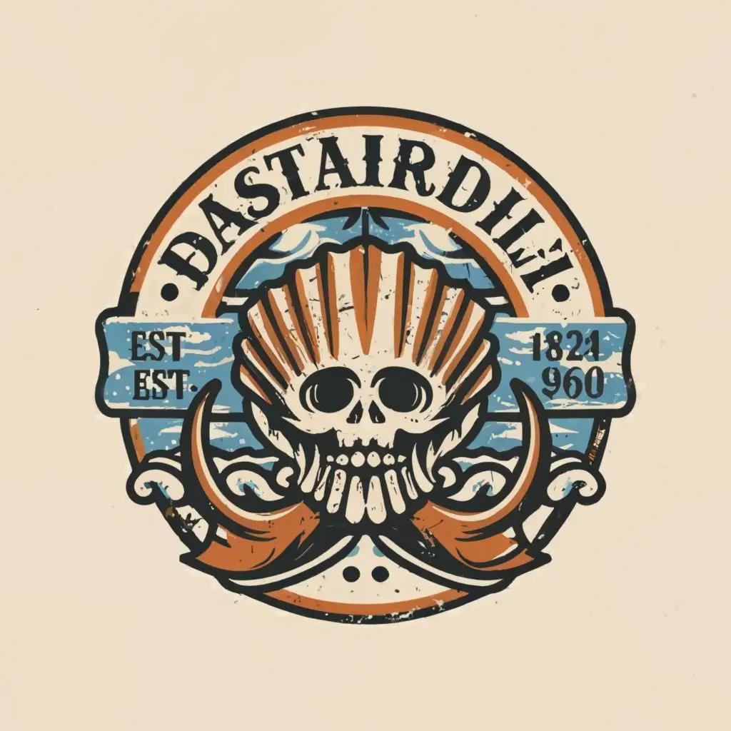 a logo design,with the text "Dastardly Beads", main symbol:skull in the shape of a scallop shell in vintage sailor tattoo style,Moderate,clear background