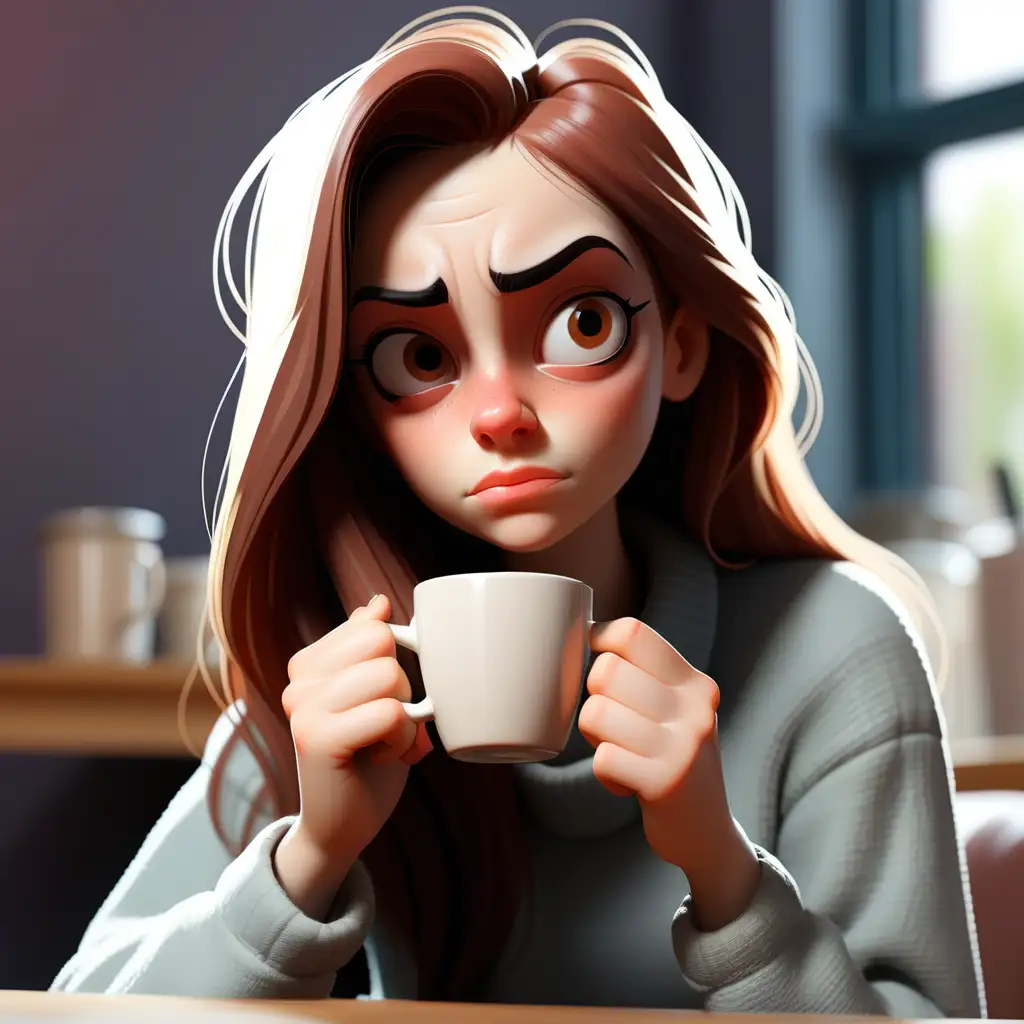 relax and slightly lazy young girl constantly drinking coffee