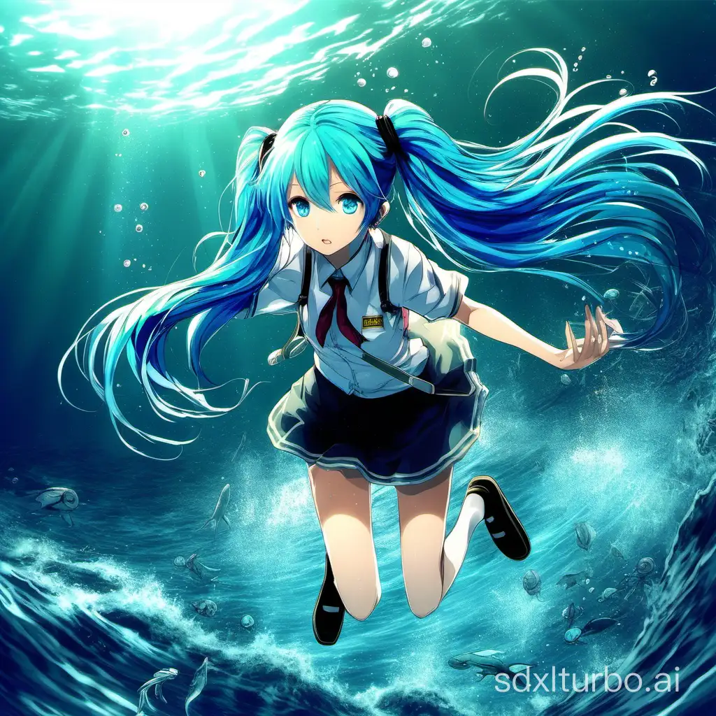 Girl-with-Blue-Hair-Falling-into-the-Deep-Sea