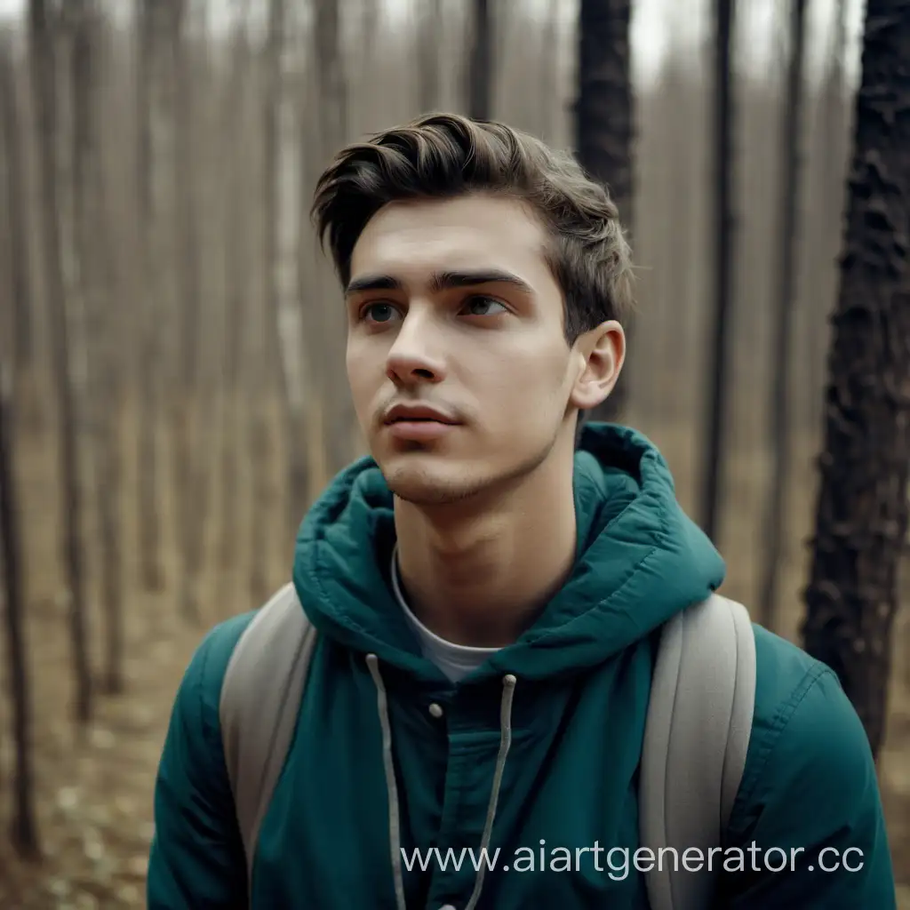 Handsome-Young-Man-Contemplating-Nature-in-the-Forest