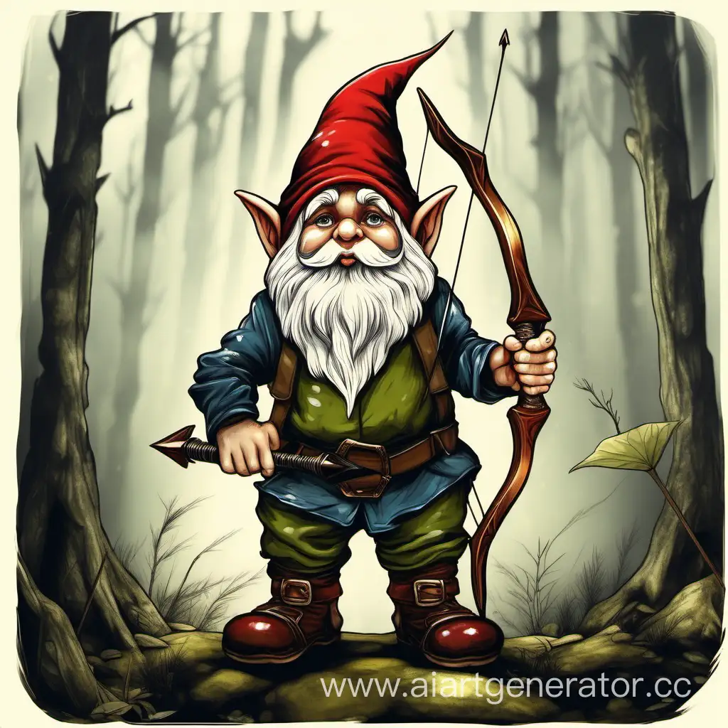 Melancholic-Gnome-with-Bow-and-Arrows-in-Enchanted-Forest