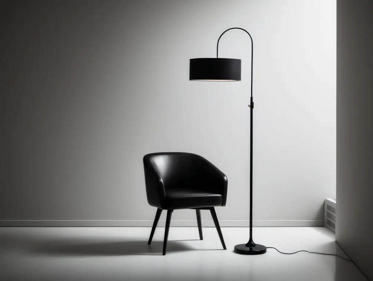 Contemporary Minimalist Interior Featuring Black Chair and Floor Lamp