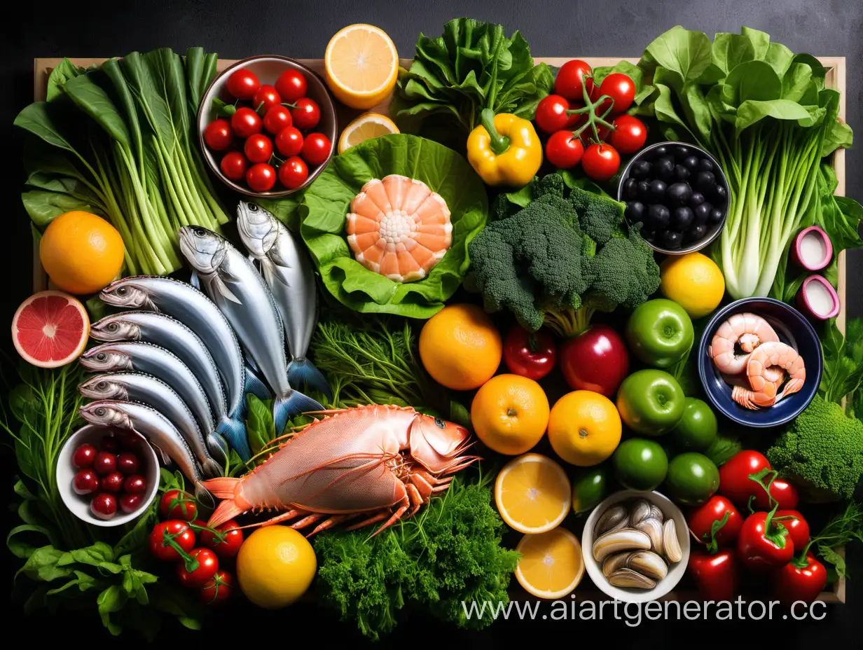 Овощи,фрукты, зелень и морепродукты
