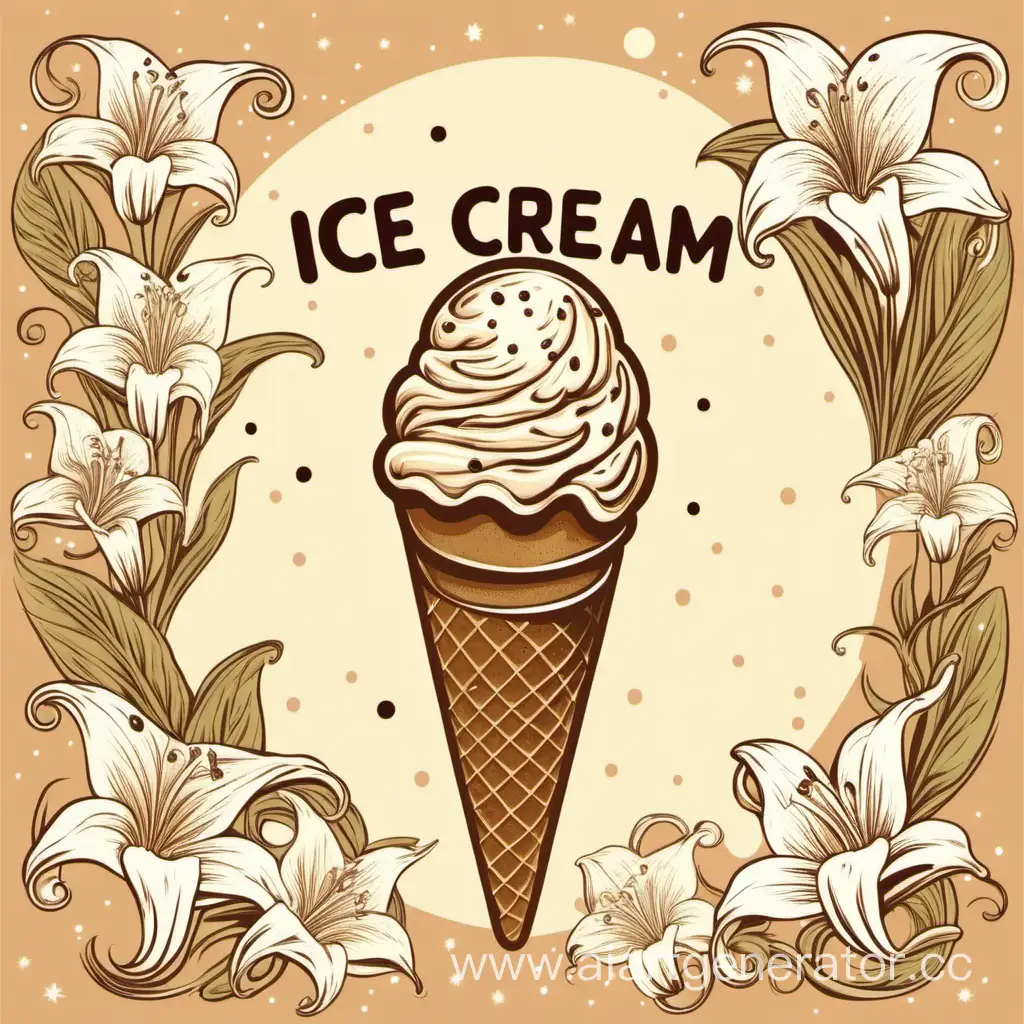 Menu for ice cream cafe in Russian lilies ice cream moon without text in cream colors