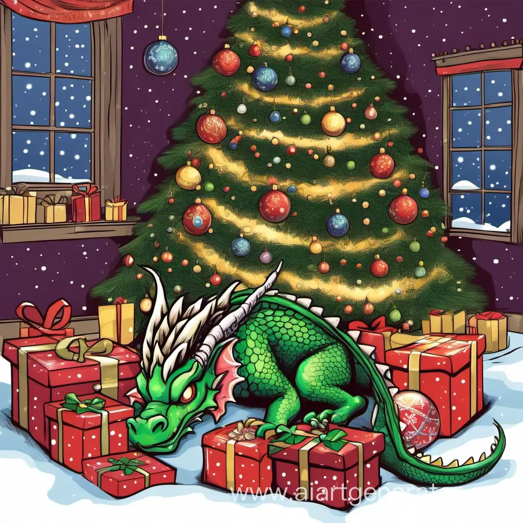 Peaceful-Dragon-Nap-Under-Festive-Christmas-Tree