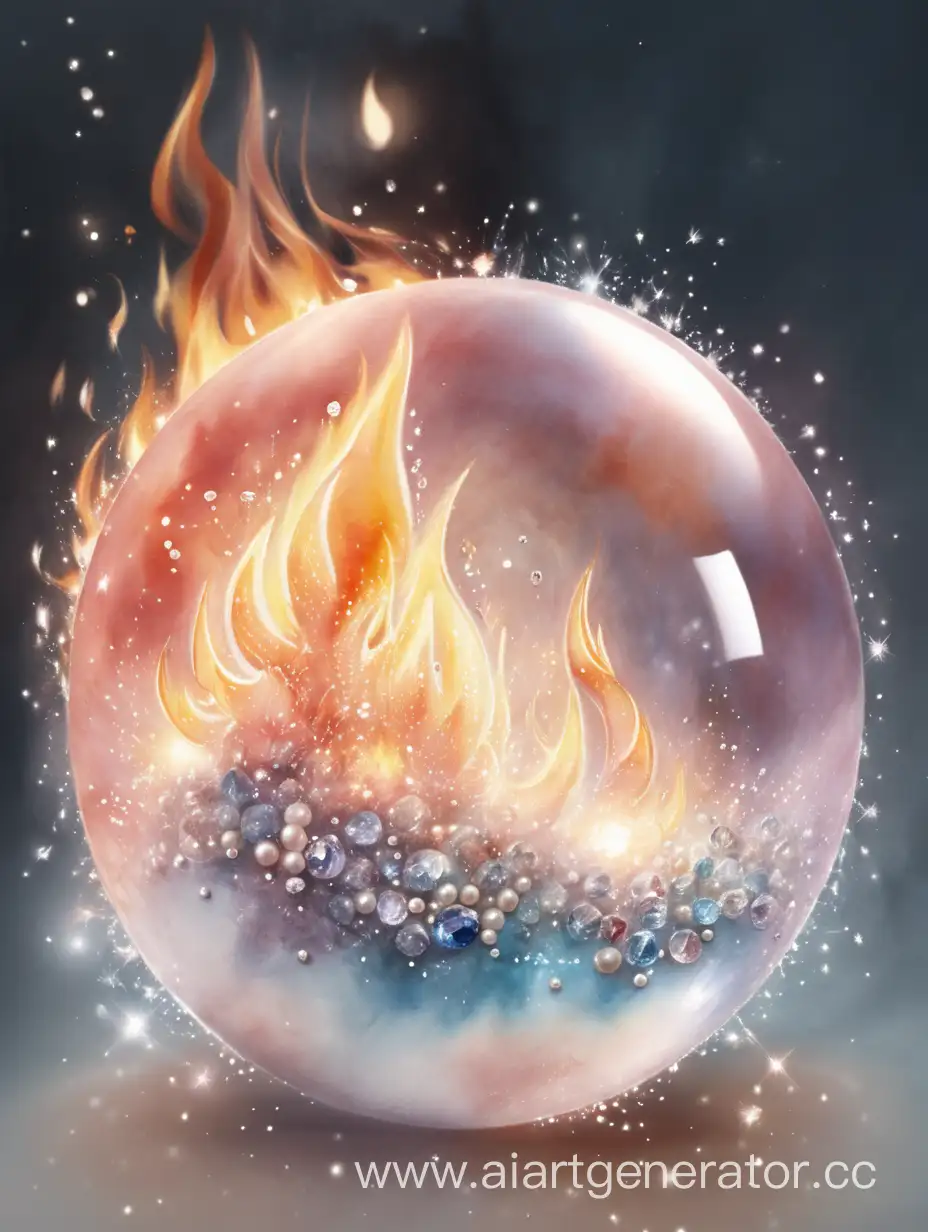Ethereal-Watercolor-Illustration-of-a-Transparent-Sphere-of-Fire-Energy-with-Sparkling-Pearls-and-Crystals