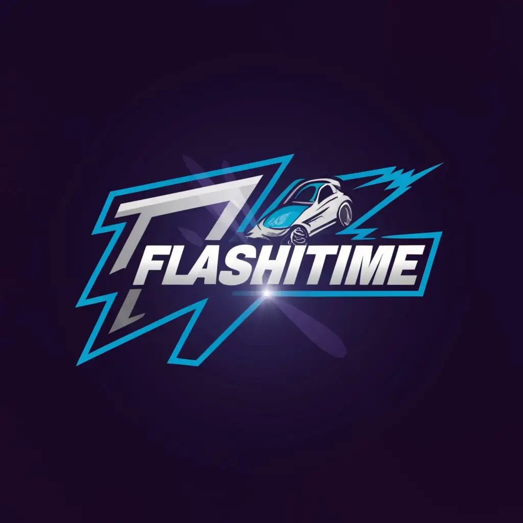 a logo design,with the text "FlashTime", main symbol:Logo with a blue lightning bolt for a GTA RP server in PNG format,Moderate,clear background