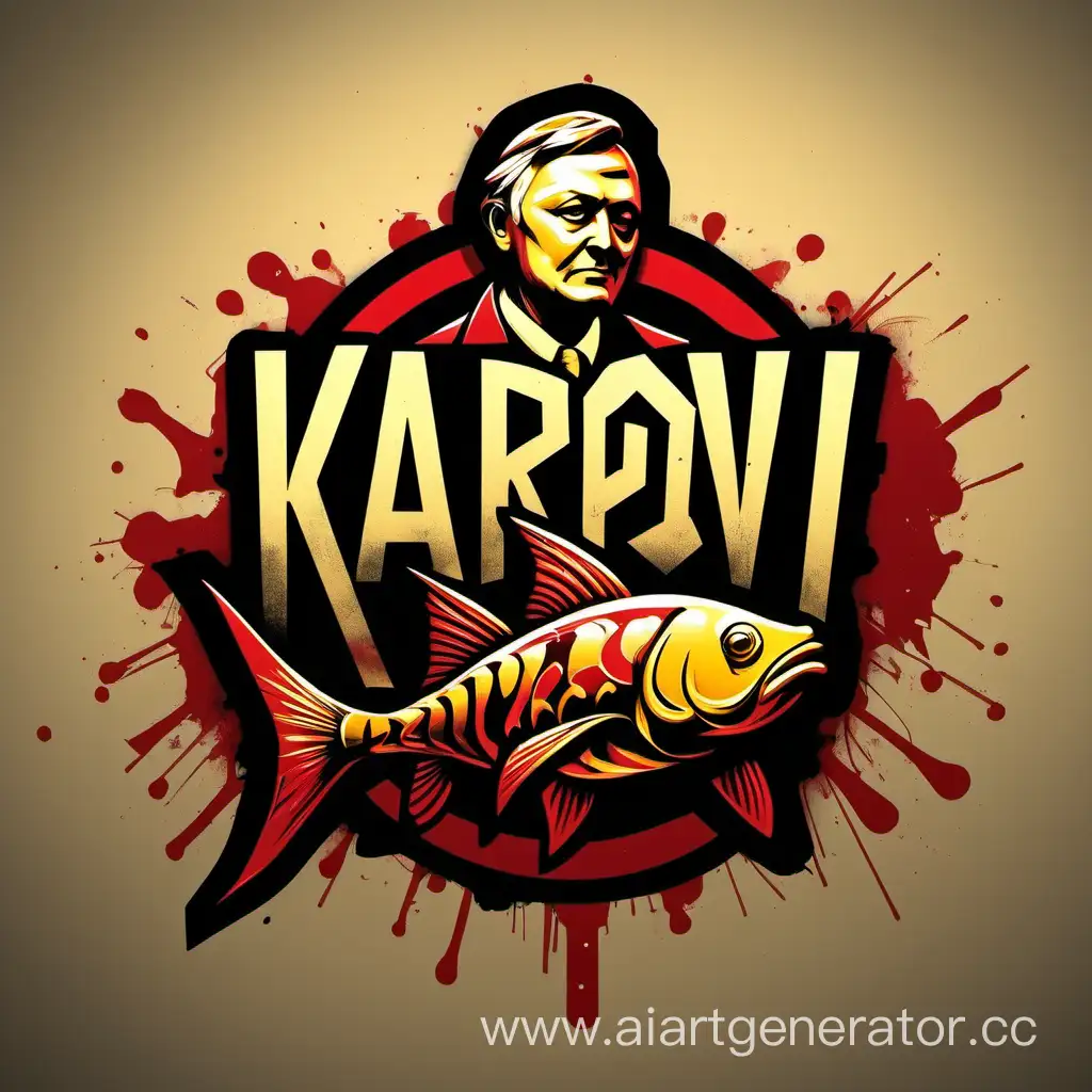 Karpov ,мужчина , золотой ,логотип ,граффити style,карп,красный