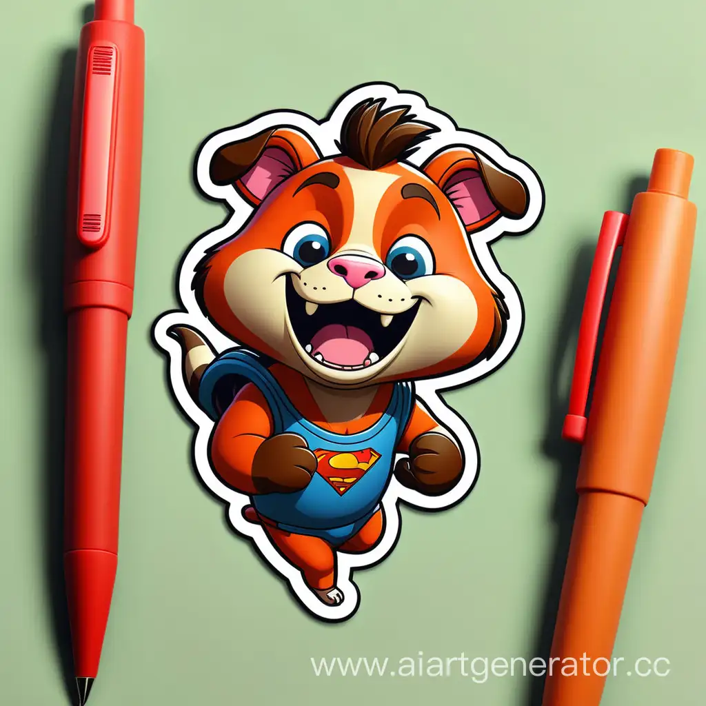 Create a unique sticker design featuring a super animal happy animal take pen with an incredible style