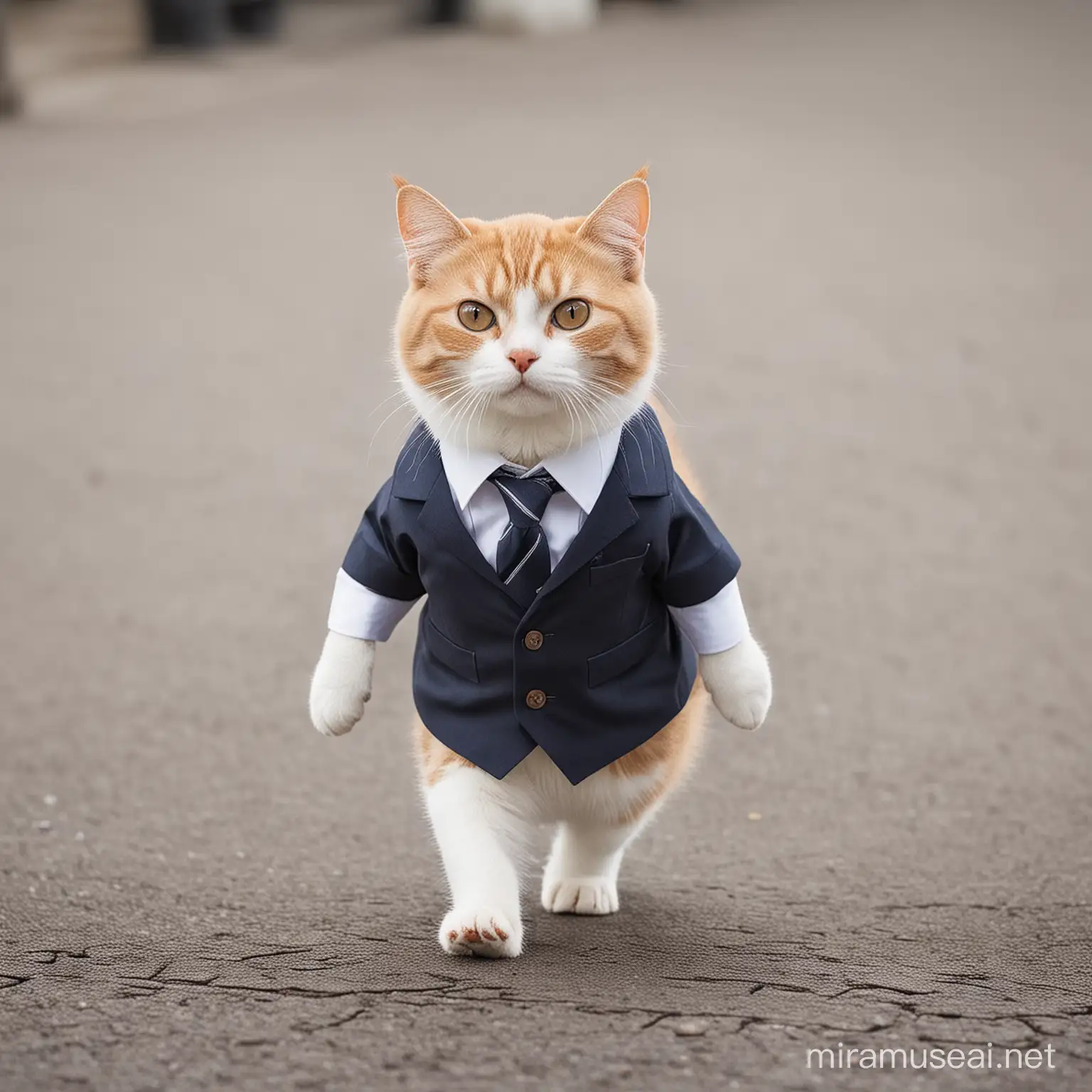 Adorable Cat in Professional Attire Striding Confidently