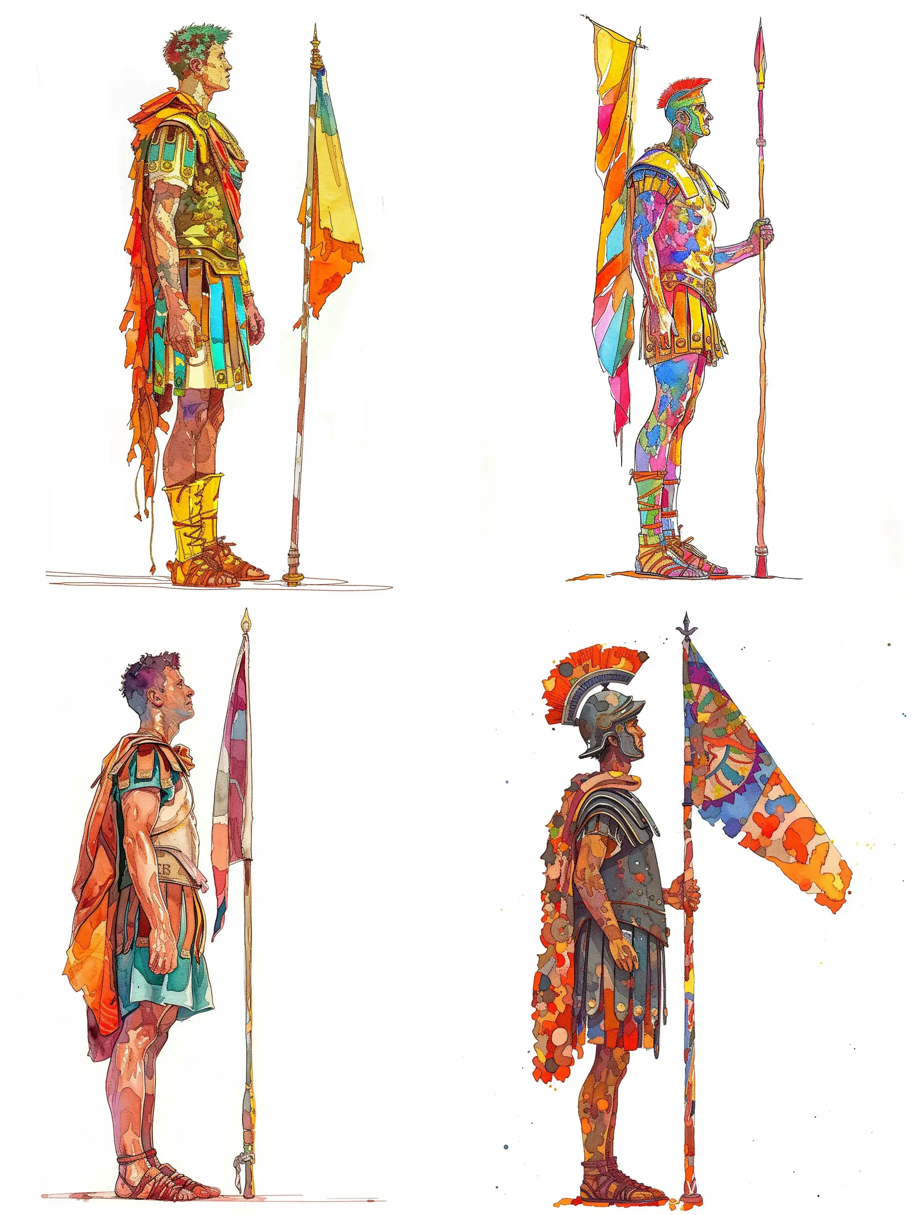 Stylized-Ancient-Roman-Warrior-Holding-Flag-in-Detailed-Watercolor