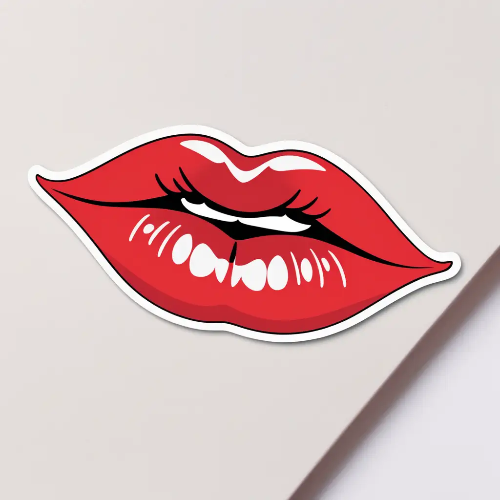 Sensual Red Lips with Sexy Stickers Text on White Background