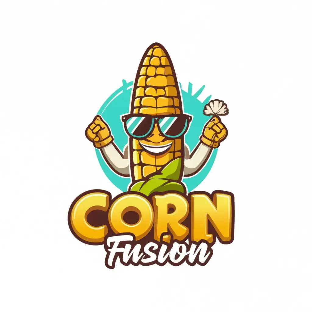 logo, Corn on the cob character with sun glasses and Indian sheik turban, with the text "Corn Fusion", typography, be used in Restaurant industry