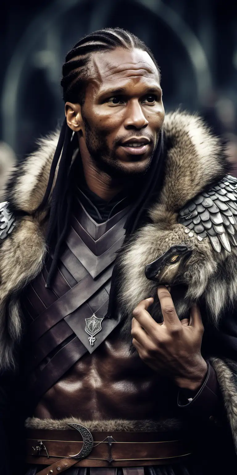 Didier Drogba Game of Thrones Character with Wolf Companion