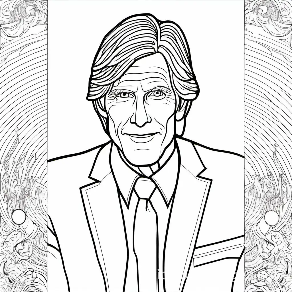 Keith Morrison Adult Coloring Page, Coloring Page, black and white, line art, white background, Simplicity, Ample White Space. The background of the coloring page is plain white to make it easy for young children to color within the lines. The outlines of all the subjects are easy to distinguish, making it simple for kids to color without too much difficulty