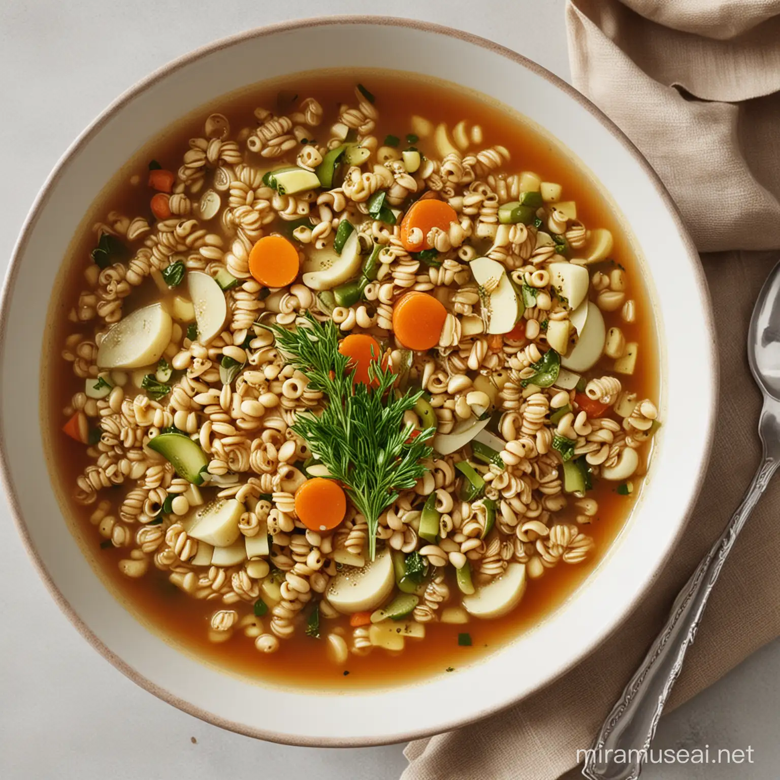 Colorful Vegetable and Cereal Broth Healthy and Nourishing Soup Concept