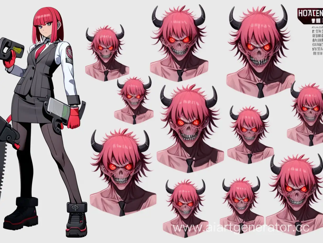 hotatenshi, demon character, chainsaw man style, demon biological weapon, style chainsaw man, biological weapon, character render, reference sheet, bioweapon demon character woman