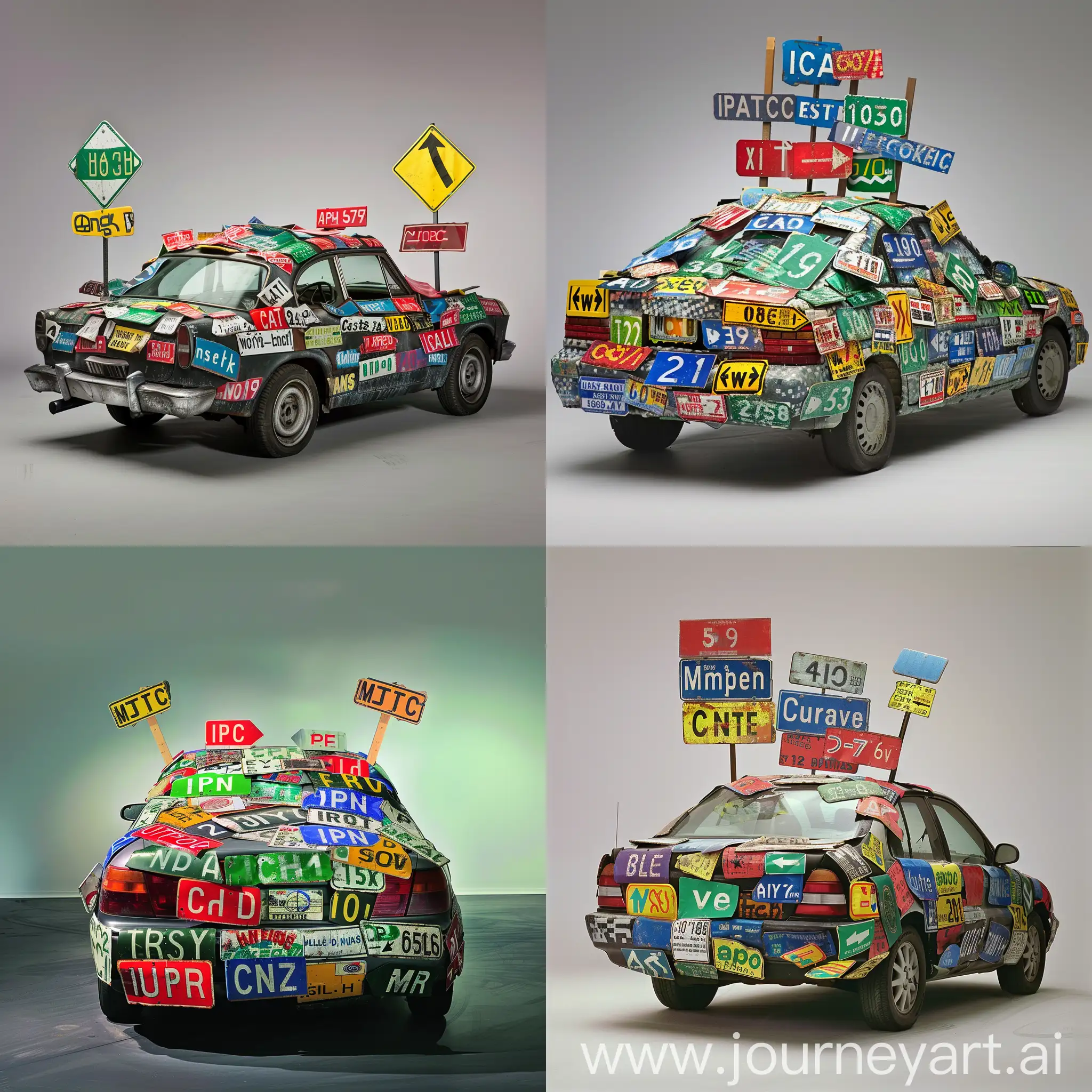Colorful-Car-Covered-with-Road-Signs