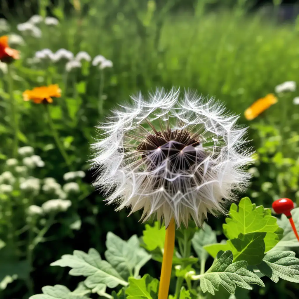 Botanical Harmony Dandelion Puff Amidst a Tapestry of Oregano Lavender and More