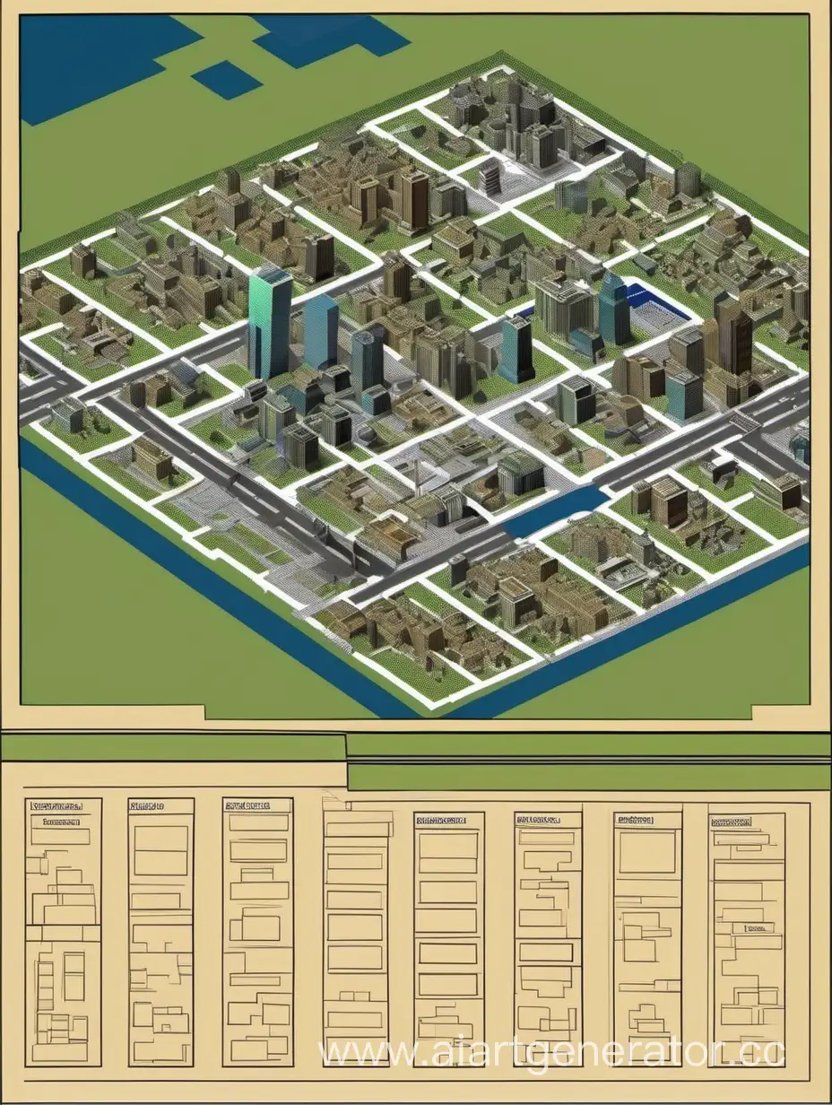 Создать схему для города в майнкрафте. Расположение зданий, дорог, портов. Схематичный рисунок.