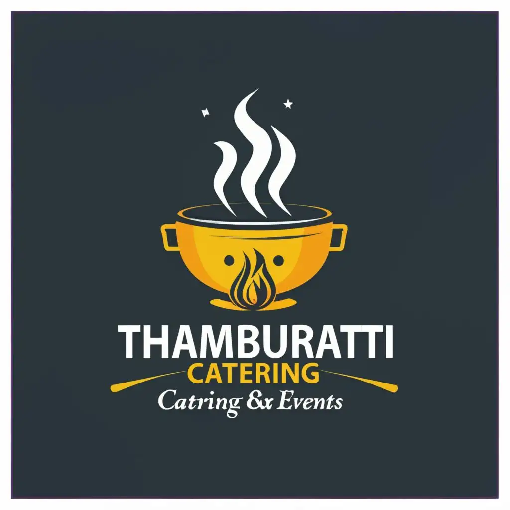 logo, cooking pan with steam and Kerala sadya, with the text "Thamburatti catering and events", typography, be used in Restaurant industry