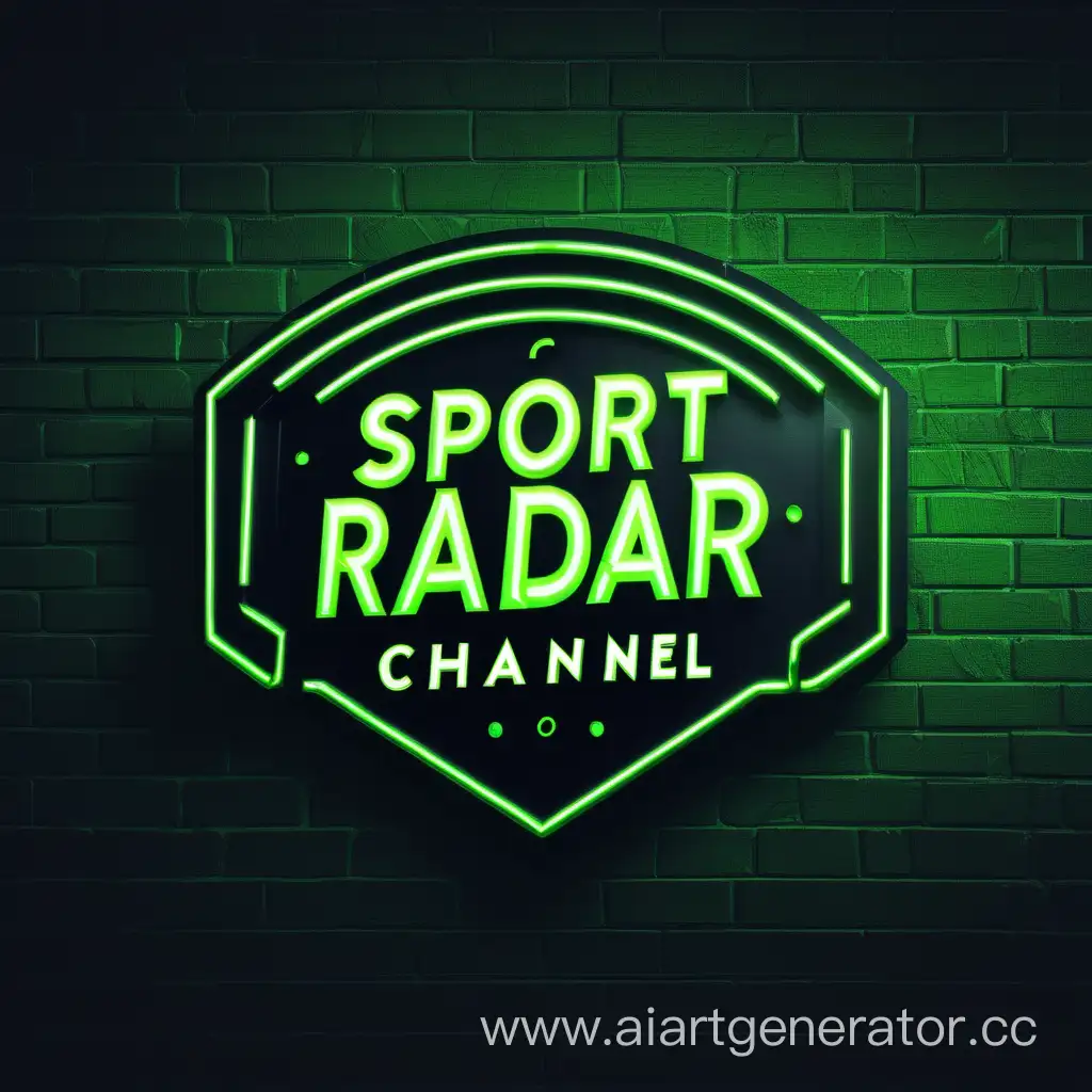 Создай логотип для канала SPORT RADAR на чёрном матовом фоне с зелёными неоновыми буквами