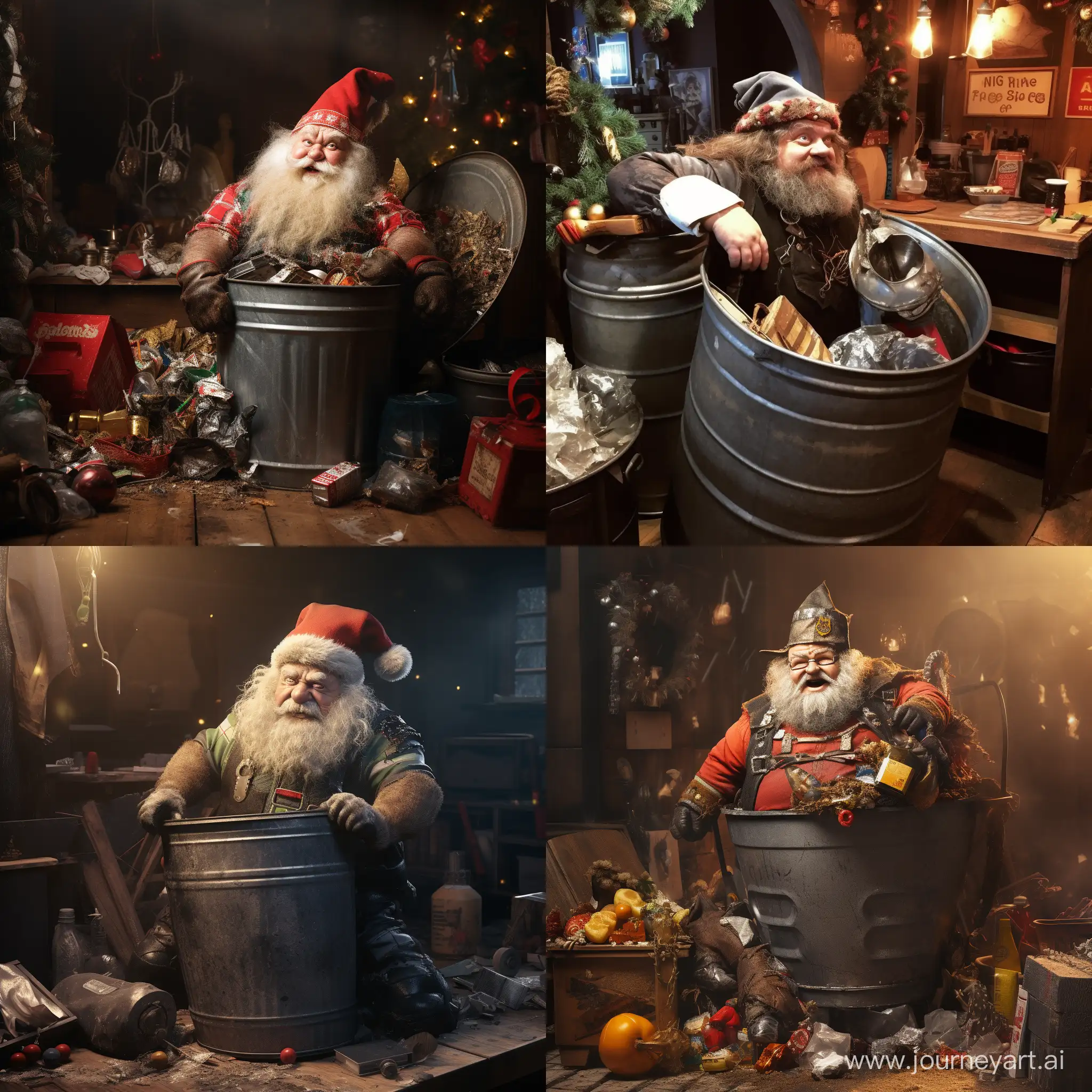 the Christmas dwarf recycling waste to the waste bins