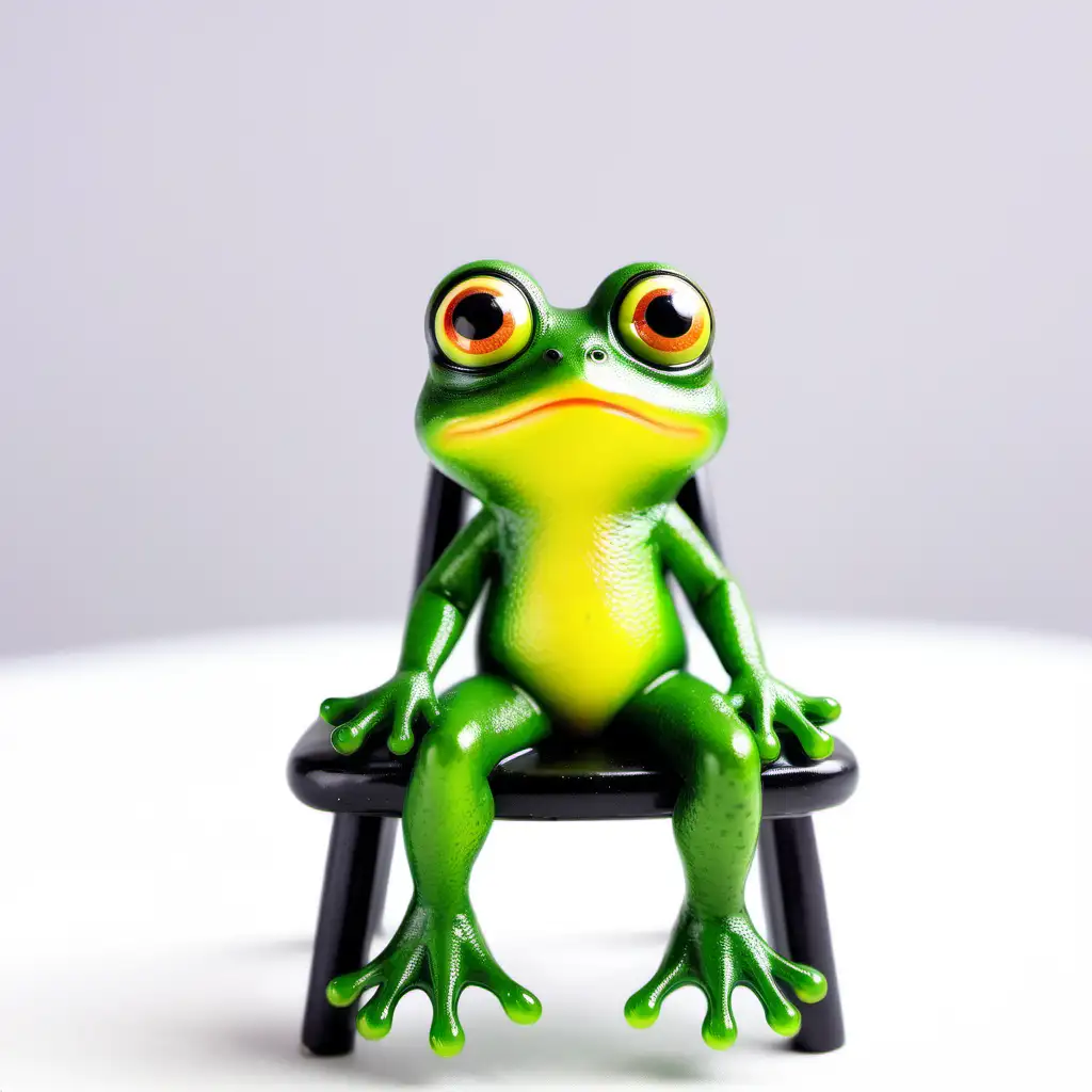 树脂 绿色青蛙坐在椅子上 大眼睛 可爱  白色背景