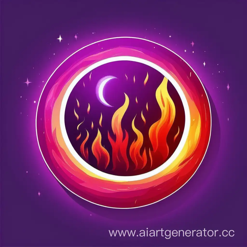 Circle icon with purple and red fire with night and foolmoon